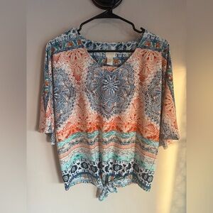 Chico's Vibrant Blue and Orange Patterned Blouse